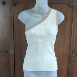 🆕 ZESICA One-Shoulder Cream Tan Ribbed Top Sleeveless Sz M